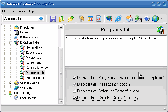 program tab setting - Internet Explorer Security