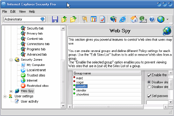 Web spy setting - Internet Explorer Security Pro