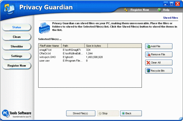 share file, erase temporary file -Privacy Guardian