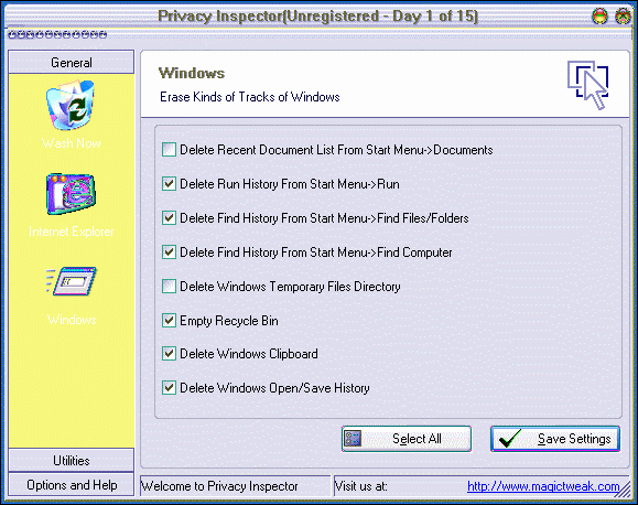 erase tracks of Windows - Privacy Inspector