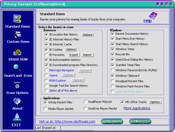 erase internet traces - Privacy Sweeper