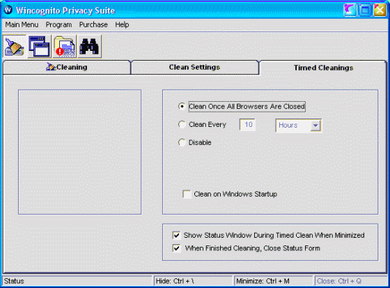 time cleanning settings - Wincognito Privacy Suite