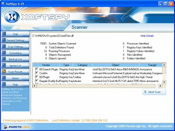 Screenshot of XoftSpy - Main Information