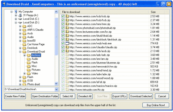 screenshot of Download Druid - Main interface