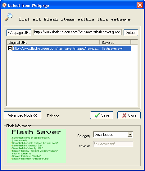 The Screenshot of Flash Saver