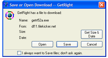 screenshot of GetRight - Save or Open