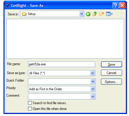 screenshot of GetRight - Save As