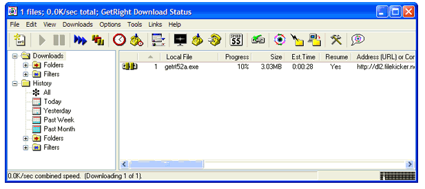 screenshot of GetRight -  Download Status