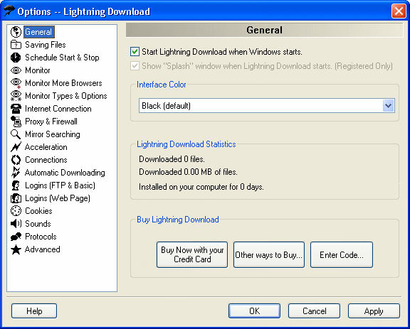 Lightning Download - Options