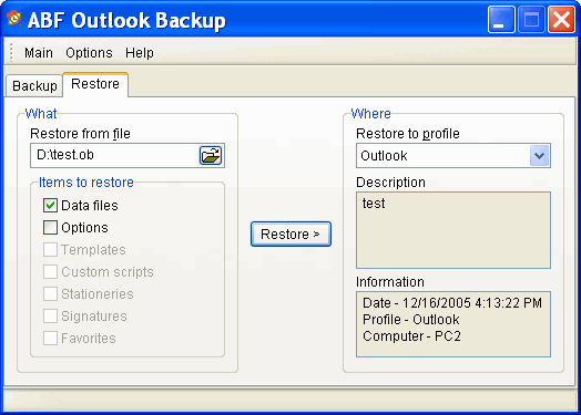 Restore - ABF Outlook Backup