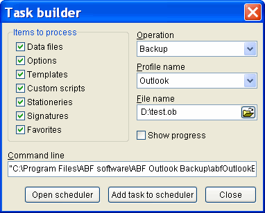 Task builder - ABF Outlook Backup