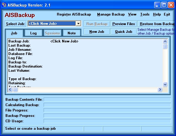 Main interface of a PC Backup Solution - AISBackup