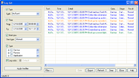 Task log - Auto Backup