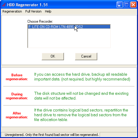 boot from regenerating CD - HDD Regenerator