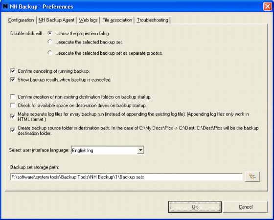 the preferences of NH Backup