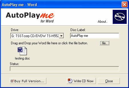 write Word file to CD - AutoPlay me for Word