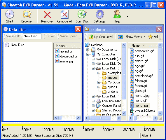 Mode of Data DVD Burner