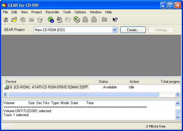 Main window of GEAR CD-RW