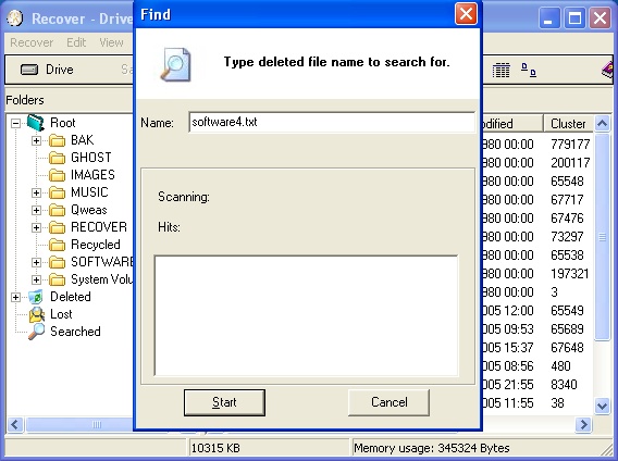 The Find window of Recover - Drive & Data Recovery
