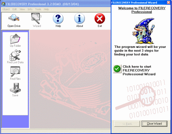 Main window of FILERECOVERY Professional