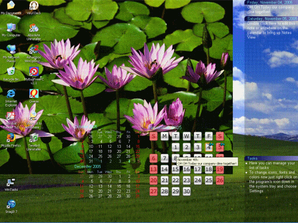 Desktop of running Active Desktop Calendar