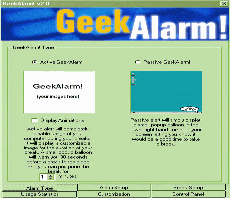 Screenshot of GeekAlarm - Alarm Type