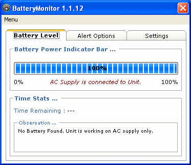 The Screenshot of Laptop Battery Monitor