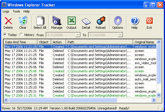 Windows Explorer Tracker Screenshots