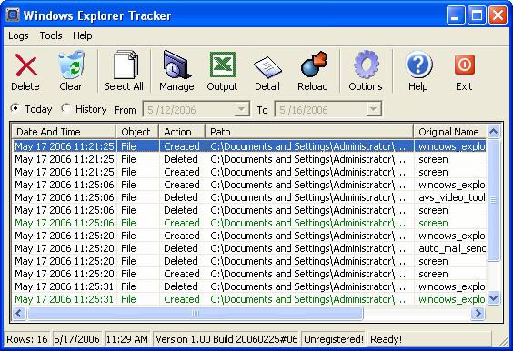 Windows Explorer Tracker