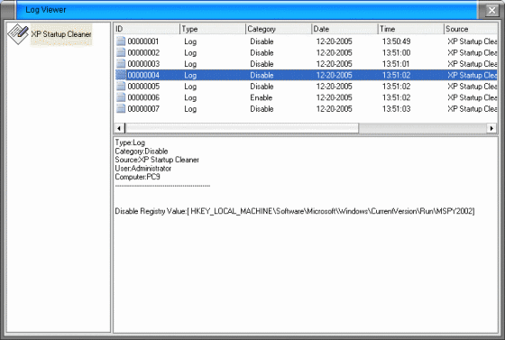 The Screenshot of XP Startup Cleaner