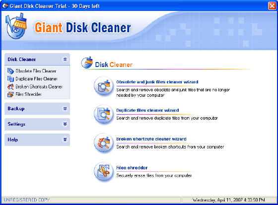 Giant Disk Cleaner - Main Window