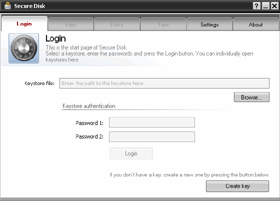 The main interface of Secure Disk