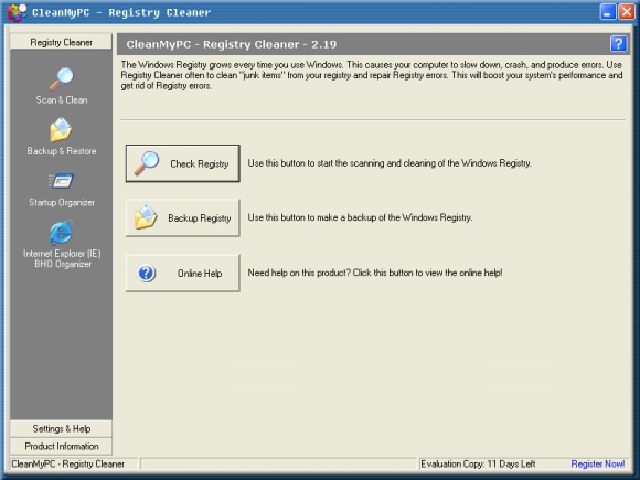 Main window of CleanMyPC Registry Cleaner