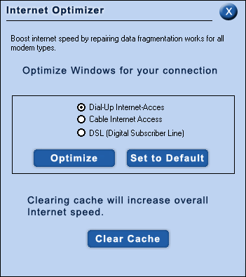 Internet optimizer window