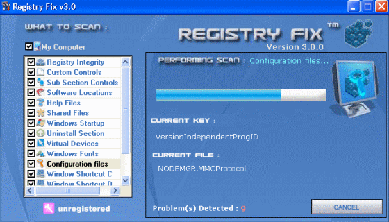 Scanning window of Registry Fix