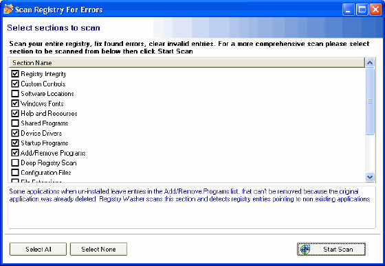 select sections to scan