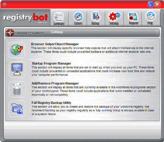 RegistryBot settings