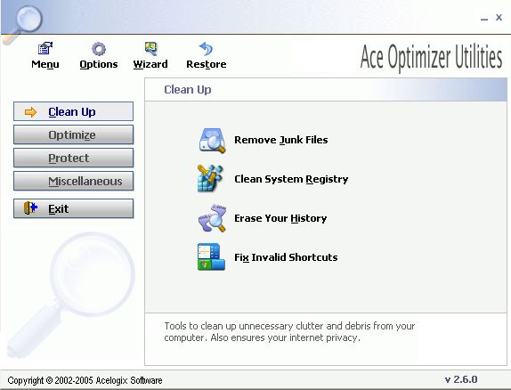 Clean Up window of Ace Utilities