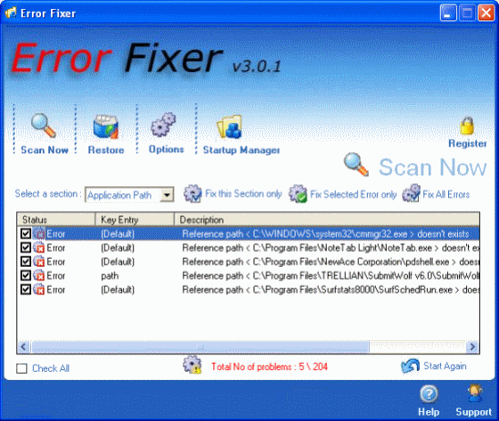 The Screenshot of Error Fixer