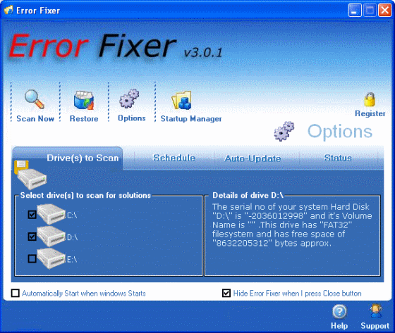 The Screenshot of Error Fixer