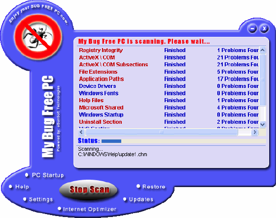 Scanning window of My Bug Free PC