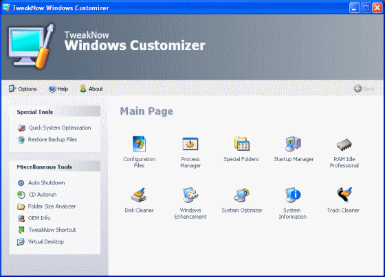 The Screenshot of TweakNow Windows Customizer