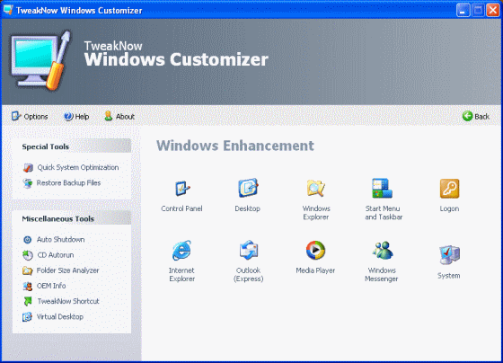 The Screenshot of TweakNow Windows Customizer