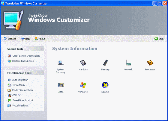 The Screenshot of TweakNow Windows Customizer