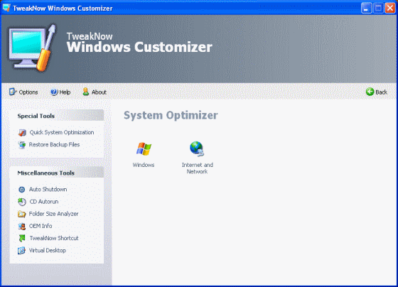 The Screenshot of TweakNow Windows Customizer