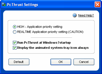 Settings window - PCThrust