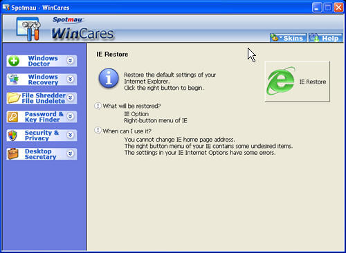 IE Restore of Spotmau WinCares