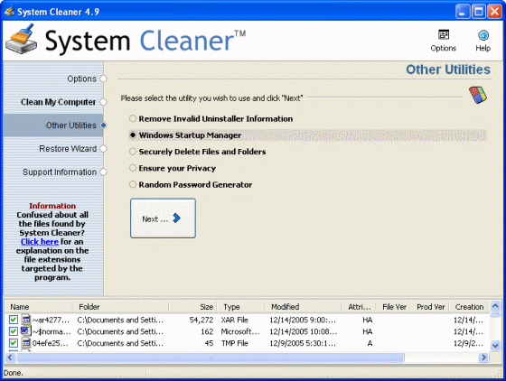 The Screenshot of System Cleaner