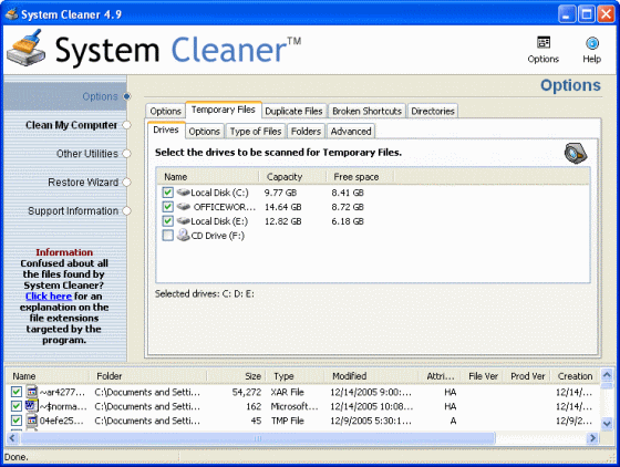 The Screenshot of System Cleaner