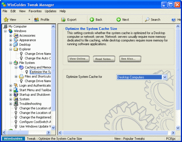 Optimize the system cache size